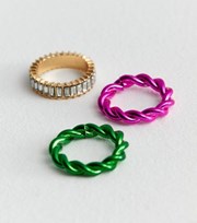 New Look 3 Pack Multicoloured Metallic and Gem Rings